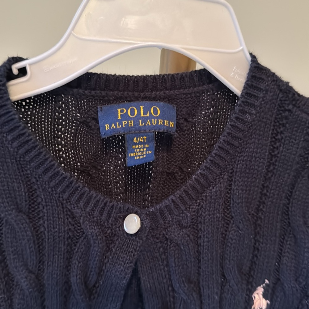 Ralph Lauren POLO Girls Sweater Size 4/4T Combed Cotton Peplum Cardigan - Picture 3 of 6